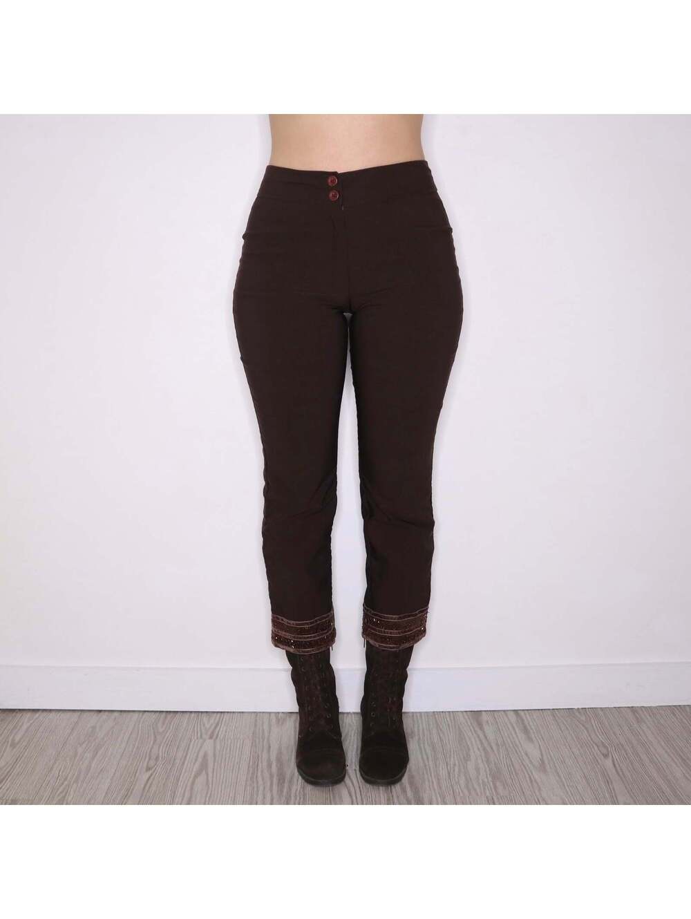 90s French Brown Beaded Flared Pants (M/L)